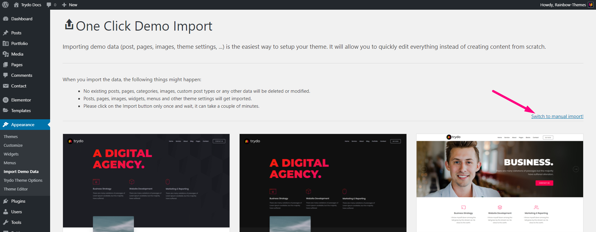 Click switch to manual import link